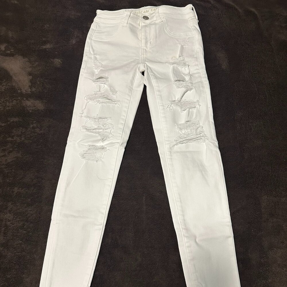 American Eagle White Next Level Stretch Ripped Super Stretch High Rise Jeggings